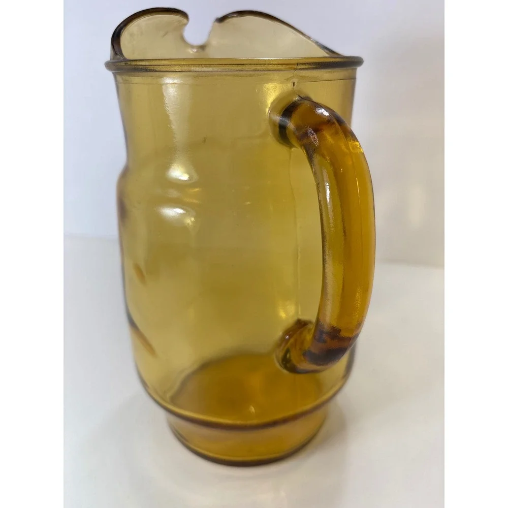 Anchor Hocking Tall Glass Pitcher Ice Lip Handle Amber Yellow Vintage‎ 9 inch